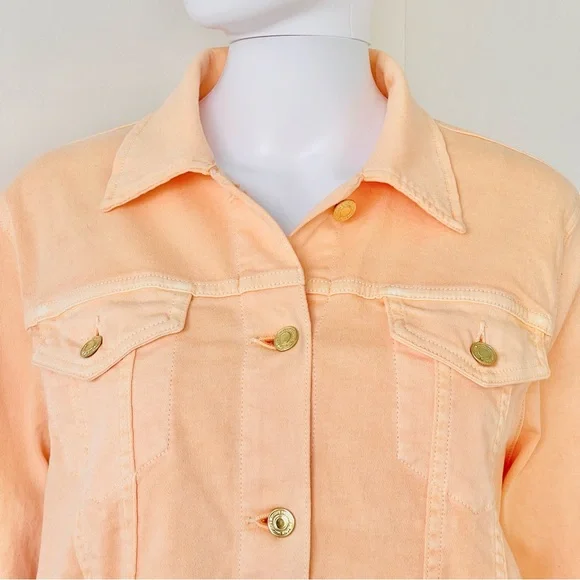 MICHAEL KORS Denim Jacket Gold Button Stretch Patch Pocket Pointed Collar